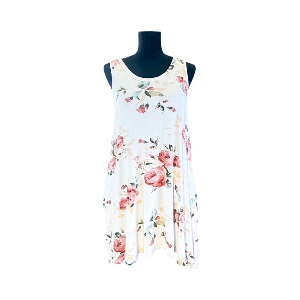Viamor Off-White Floral Dress With Pockets- Women's Medium View 2